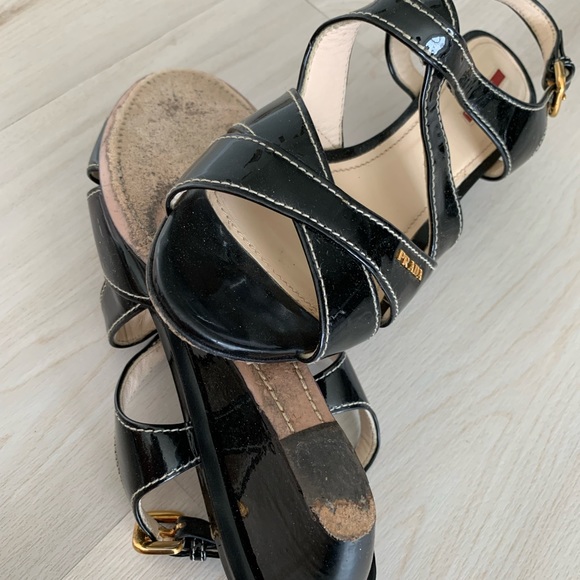 Prada black patent leather wedge sandals - Picture 7 of 8